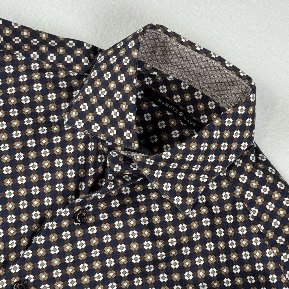 Hammer Made Men’s Long Sleeve Button Up Geometric Floral Print Black Small